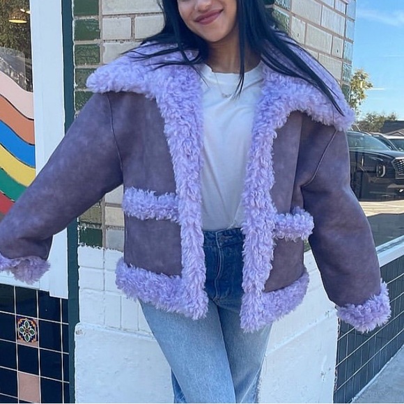Free People Kiki Oversized Sherpa Jacket in Lilac - Picture 5 of 9